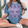 Ugly Christmas Sweater Merry And Caffeinated Party Women's Oversized Comfort T-Shirt Blue Jean
