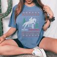 Ugly Sweater Christmas Horse Riding Rider Horses Lovers Women's Oversized Comfort T-Shirt Blue Jean