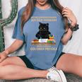 Never Underestimate An Old With Cats & Colored Pencils Women's Oversized Comfort T-Shirt Blue Jean