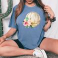 Watercolor Volleyball Boho Floral Volleyball Mom Women's Oversized Comfort T-shirt Blue Jean