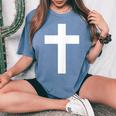 White Cross Jesus Christ Christianity God Christian Gospel Women's Oversized Comfort T-Shirt Blue Jean