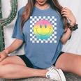 Rainbow Smile Face Cute Checkered Smiling Happy Women's Oversized Comfort T-Shirt Mustard