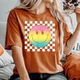 Rainbow Smile Face Cute Checkered Smiling Happy Women's Oversized Comfort T-Shirt Crimson