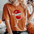Wine Glasses Santa Hat Christmas Wine Lover Women's Oversized Comfort T-Shirt Crimson