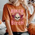 Biker Bitch Skull Motorcycle Wife Sexy Babe Chick Lady Rose Women's Oversized Comfort T-Shirt Yam