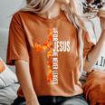 Fall For Jesus He Never Leaves Christian Faith Jesus Cross Women's Oversized Comfort T-Shirt Yam