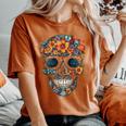 Floral Mexican Skull Day Of The Dead Dia De Muertos Women's Oversized Comfort T-Shirt Yam