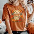 Floral Sugar Skull Day Of Dead Dia De Los Muertos Women's Oversized Comfort T-Shirt Yam