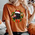 Black Cat And Wine Christmas Wreath Ornament Women's Oversized Comfort T-Shirt Yam