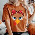 Girls Thanksgiving Turkey Face Leopard Glasses Turkey Women's Oversized Comfort T-Shirt Yam