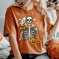 Halloween Skeleton Pumpkin Fall Coffee Fun Costume Women's Oversized Comfort T-Shirt Yam