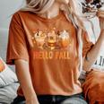 Hello Fall Latte Coffe Pumpkin Fall Y'all Leopard Peace Love Women's Oversized Comfort T-Shirt Yam
