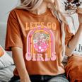 Let's Go Girls Retro Rainbow Cowgirl Disco Bachelorette Women's Oversized Comfort T-Shirt Yam