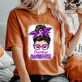 Overdose Awareness Messy Bun Purple Ribbon Women's Oversized Comfort T-Shirt Yam