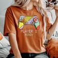 Player 1 Ready Future Dad & Mom Baby Announcement Cute Women's Oversized Comfort T-Shirt Yam