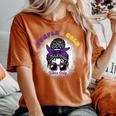 Purple & Gold Vibes Only Bleached Messy Bun High School Women's Oversized Comfort T-Shirt Yam