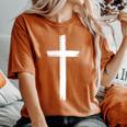 Small Cross Subtle Christian Minimalist Religious Faith Women's Oversized Comfort T-Shirt Yam