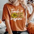 Teach Love Inspire Sunflower Leopard Back To School Teacher Women's Oversized Comfort T-Shirt Yam