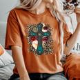 Western Leopard Flowers Cross Christian Cowgirl Women's Oversized Comfort T-shirt Yam