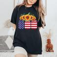 American Flag Sunflower 4Th Of July Independence Usa Day Women's Oversized Comfort T-shirt Black