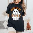Boorista Barista Ghost Coffee Halloween Spooky Season Women's Oversized Comfort T-Shirt Black