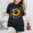 Butterfly Sunflower World Down Syndrome Awareness Day Women's Oversized Comfort T-shirt Black