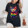 Cat Lgbt Flag Gay Pride Month Transgender Rainbow Lesbian Women's Oversized Comfort T-Shirt Black