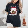 Cute Cat Ramen Noodles Kawaii Anime Girls N Japanese Food Women's Oversized Comfort T-Shirt Black