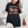 Fall In Love With Learning Fall Teacher Thanksgiving Retro Women's Oversized Comfort T-Shirt Black