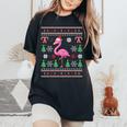 Flamingo Christmas Lights Santa Hat Ugly Christmas Sweater Women's Oversized Comfort T-Shirt Black