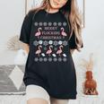Flamingo Ugly Christmas Sweater Holiday Women's Oversized Comfort T-Shirt Black