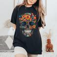 Floral Mexican Skull Day Of The Dead Dia De Muertos Women's Oversized Comfort T-Shirt Black