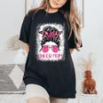Football Cheer Mom Pink Out Leopard Breast Cancer Month Women's Oversized Comfort T-Shirt Black