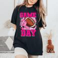 Football Game Day Pink Ribbon Breast Cancer Awareness Mom Women's Oversized Comfort T-Shirt Black
