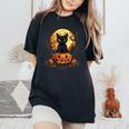 Full Moon Halloween Scary Black Cat Costume Pumpkins Women's Oversized Comfort T-Shirt Black