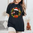 Black Cat And Wine Christmas Wreath Ornament Women's Oversized Comfort T-Shirt Black