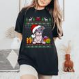 Cat Lover Cute Eagean Santa Hat Ugly Christmas Sweater Women's Oversized Comfort T-Shirt Black