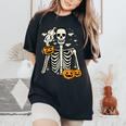 Halloween Skeleton Pumpkin Fall Coffee Fun Costume Women's Oversized Comfort T-Shirt Black