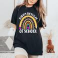 Happy First Day Of School Rainbow Leopard Teacher Student Women's Oversized Comfort T-Shirt Black