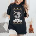 Happy Howlidays Ugly Christmas Sweater Pitbull Dog Meme Women's Oversized Comfort T-Shirt Black