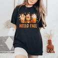 Hello Fall Latte Coffe Pumpkin Fall Y'all Leopard Peace Love Women's Oversized Comfort T-Shirt Black