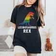 Lesbosaurus Rex Dinosaur In Rainbow Flag For Lesbian Pride Women's Oversized Comfort T-Shirt Black