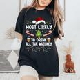 Most Likely To Drink All The Whiskey Family Christmas Pajama Women's Oversized Comfort T-Shirt Black