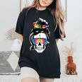 Messy Bun Skull Tie Dye Print Bandana For Mom Women's Oversized Comfort T-shirt Black