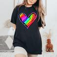 Neon Rainbow Heart Love Pride Lgbqt Rally Women's Oversized Comfort T-Shirt Black
