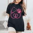 Nurse Sunflower Pink Ribbon Breast Cancer Awareness Women's Oversized Comfort T-Shirt Black