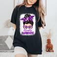 Overdose Awareness Messy Bun Purple Ribbon Women's Oversized Comfort T-Shirt Black