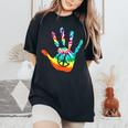 Peace Sign Love Handprint 60S 70S Tie Dye Hippie Costume Women's Oversized Comfort T-shirt Black