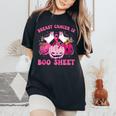 Pink Halloween Wife Pink Breast Cancer Is Boo Sheet Women's Oversized Comfort T-Shirt Black