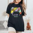 Player 1 Ready Future Dad & Mom Baby Announcement Cute Women's Oversized Comfort T-Shirt Black